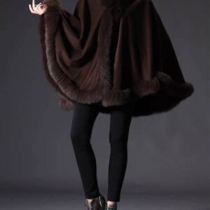 Fuzzy Trim Solid Cape Coat