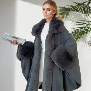 Lydia Fuzzy Trim Open Front Coat